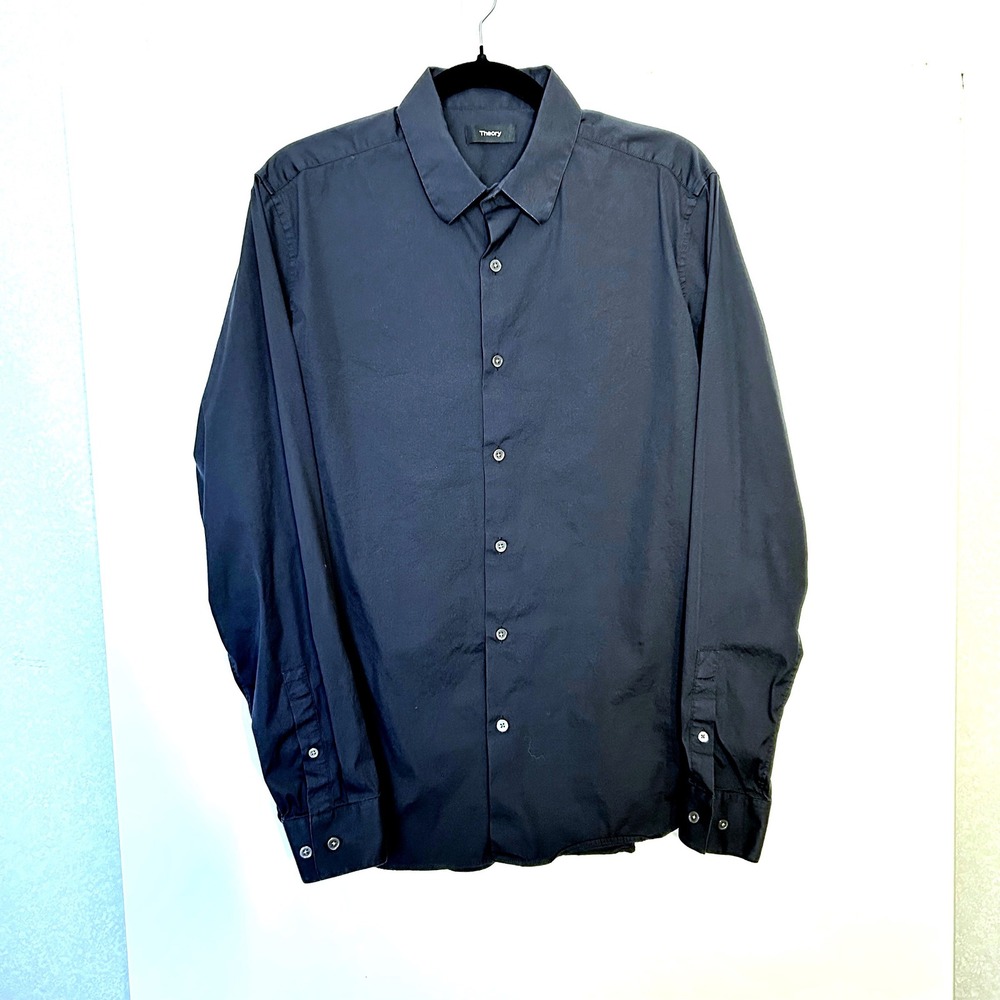 Theory Men's Large Solid Black Long Sleeve Button up Oxford Dress shirt